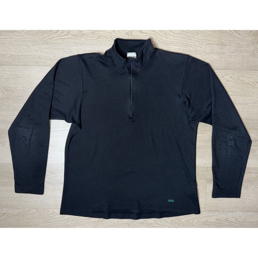 Vintage REI Mens Large 1/4 Zip Fleece Pullover Sweater Black Made in USA